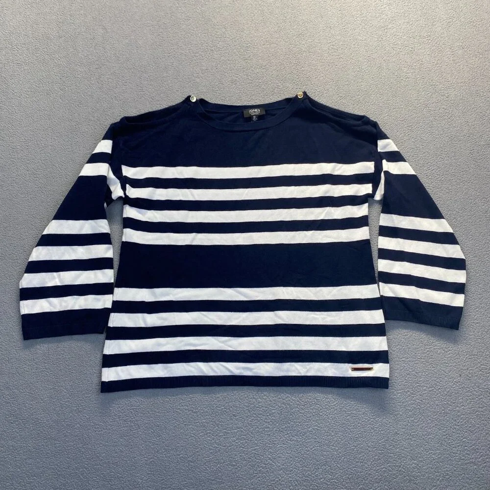 Jones New York Women's Size L Navy Striped Nautical 3/4 Sleeve Shirt Top Coastal - Picture 11 of 11